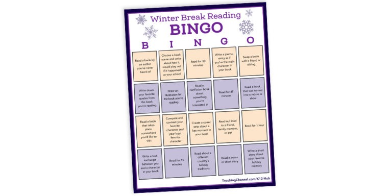 Winter Break Reading Bingo Challenge Teaching Channel